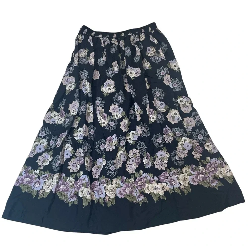 Karen Scott whimisgoth maxi skirt purple flowers women’s 12 cottage core